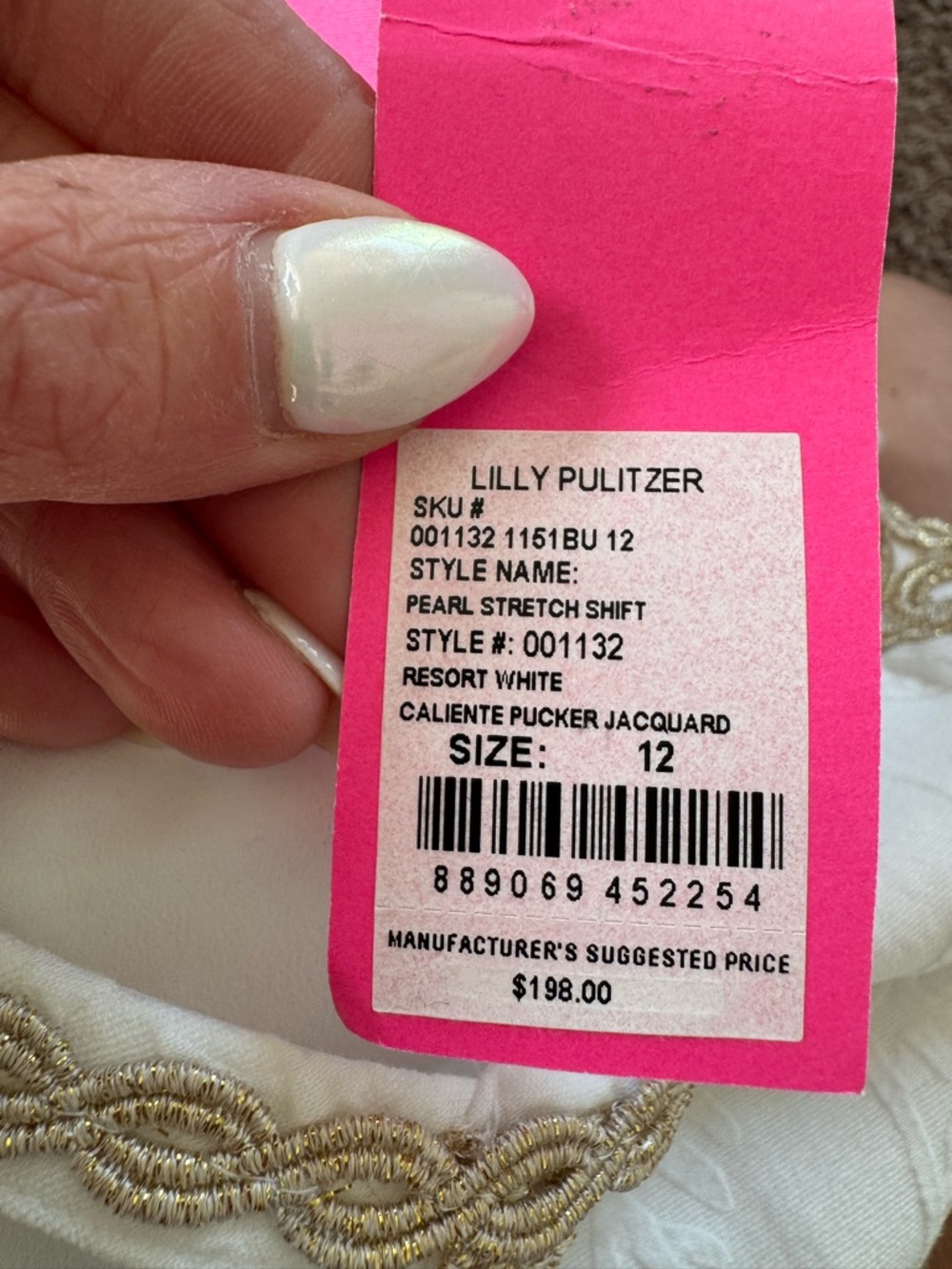 Lilly Pulitzer White Gold Caliente Jacquard Pearl Stretch Sheath Dress 12 $198 - Picture 6 of 14